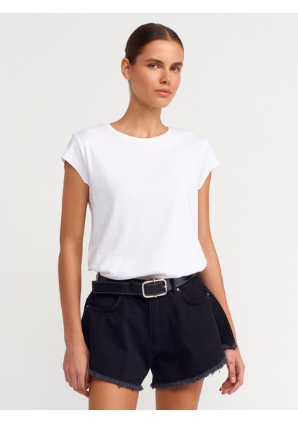 30719 Bisiklet Yaka T-Shirt-Beyaz