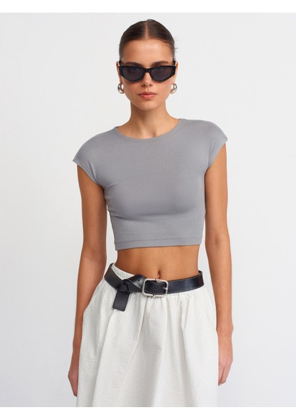 30528 Pamuk ve Modal Karışımlı Crop Top-Gri