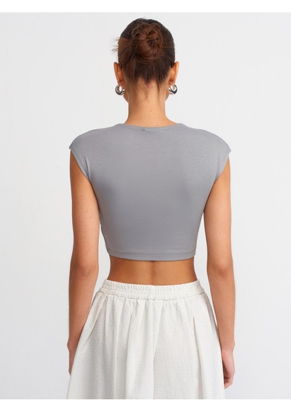 30528 Pamuk ve Modal Karışımlı Crop Top-Gri fiyatları