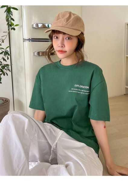 Blacksokak Kadın Yeşil Exploratıon Baskılı Oversize Bisiklet Yaka Tshirt fiyatları