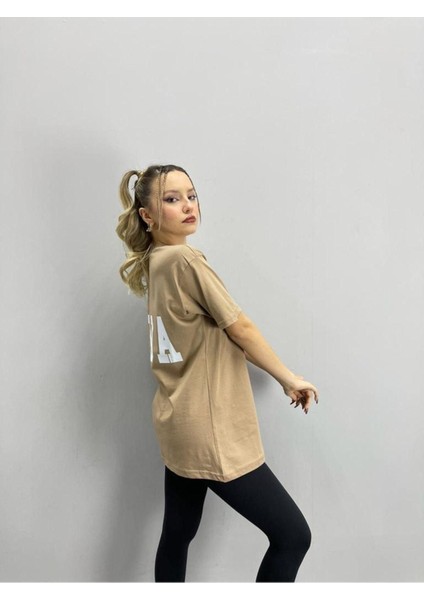 Blacksokak Kadın Açık Kahve No 1 Baskılı Oversize Bisiklet Yaka Tshirt fiyatları