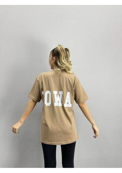 Blacksokak Kadın Açık Kahve No 1 Baskılı Oversize Bisiklet Yaka Tshirt modelleri