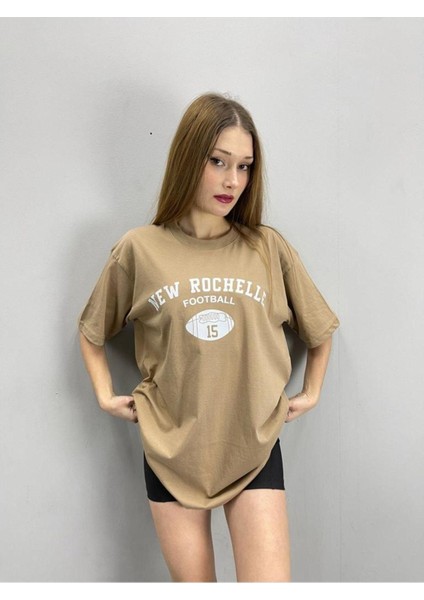 Blacksokak Kadın Açık Kahve New Rochelle Baskılı Oversize Bisiklet Yaka Tshirt fiyatları