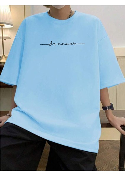 Blacksokak Erkek Bebe Mavi Dreamer Baskılı Oversize Bisiklet Yaka Tshirt