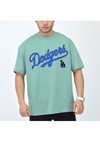 Blacksokak Erkek Açık Mavi Dodgers Baskılı Oversize Bisiklet Yaka Tshirt