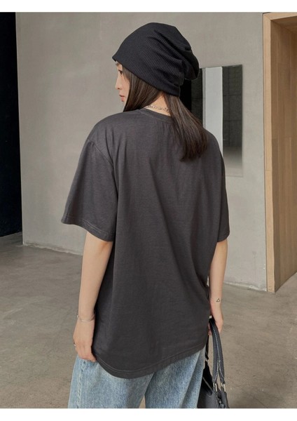 Blacksokak Kadın Antrasit Stay Wıld Baskılı Oversize Bisiklet Yaka Tshirt fiyatları