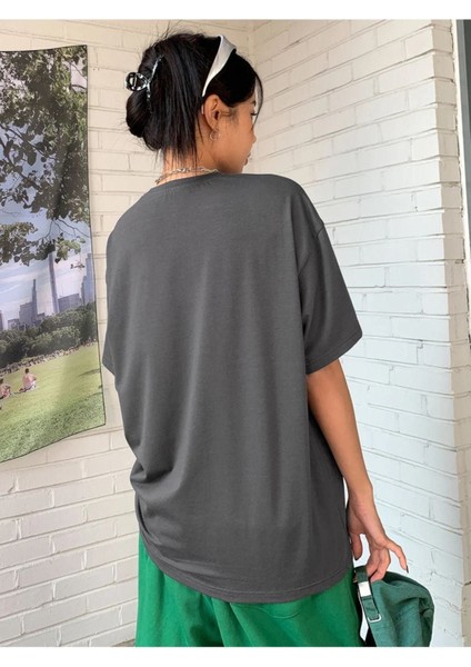 Kadın Antrasit Candour Baskılı Bisklet Yaka Tshirt fiyatları