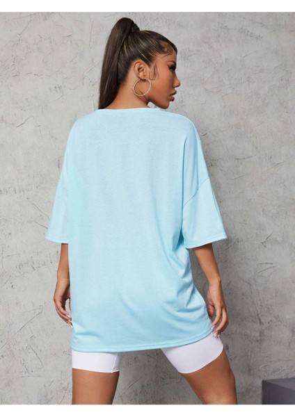 Blacksokak Kadın Bebe Mavi Japon Ördek Baskılı Oversize Bisiklet Yaka T-Shirt fiyatları