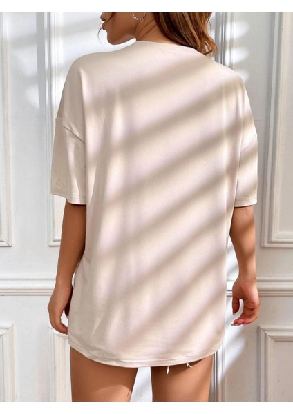 Blacksokak Kadın Bej That's Life Baskılı Oversize Bisiklet Yaka Tshirt fiyatları