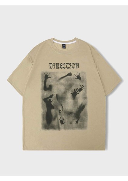Blacksokak Erkek Bej Dırectfor Oversize Bisiklet Yaka Tshirt