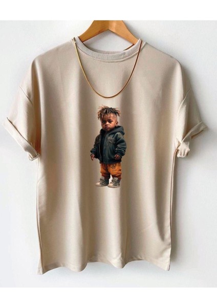Blacksokak Erkek Bej Rapçı Oversize Bisiklet Yaka Tshirt