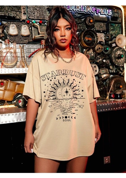 Kadın Bej Stardust Baskılı Bisiklet Yaka Tshirt fırsatları