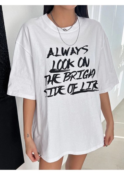 Blacksokak Kadın Beyaz Always Baskılı Oversize Bisiklet Yaka Tshirt fiyatları