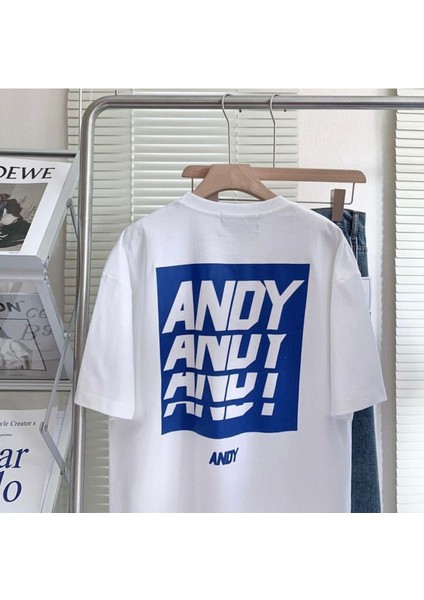 Blacksokak Erkek Beyaz Andy Baskılı Oversize Bisiklet Yaka Tshirt