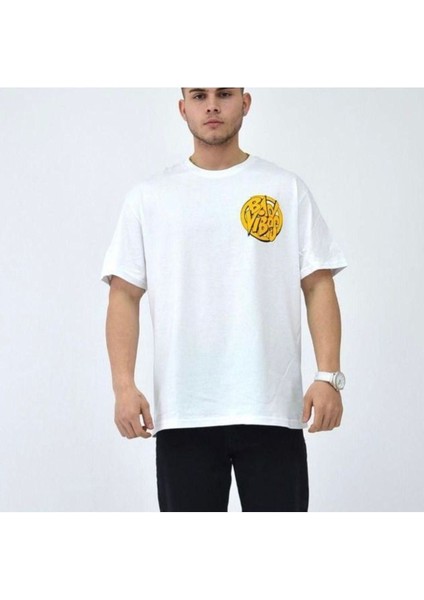 Blacksokak Erkek Beyaz Bad Vibes Baskılı Oversize Bisiklet Yaka Tshirt fiyatları