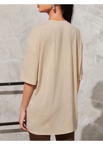 Blacksokak Kadın Bej Los Angeles Baskılı Oversize Bisiklet Yaka Tshirt fiyatları