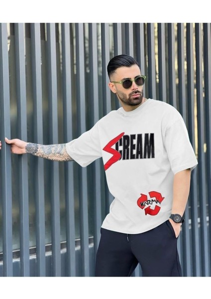 Blacksokak Erkek Beyaz Cream Baskılı Bisiklet Yaka Tshirt