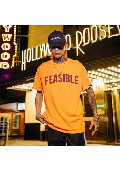 Erkek Sarı Feasıble Baskılı Oversize Tshirt