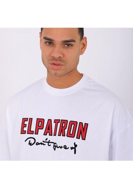 Blacksokak Erkek Beyaz Elpatron Baskılı Oversize Bisiklet Yaka Tshirt fiyatları