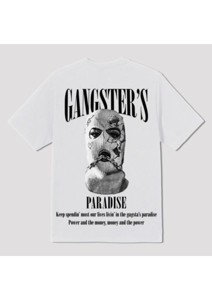Blacksokak Erkek Beyaz Gangster's Baskılı Oversize Tshirt