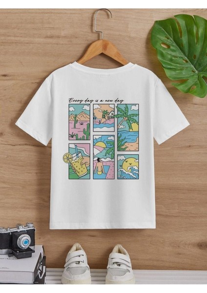 Erkek Çocuk Beyaz Corton Summer Bisiklet Yaka Tshirt