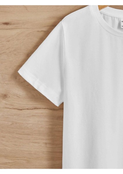 Erkek Çocuk Beyaz Corton Summer Bisiklet Yaka Tshirt modelleri