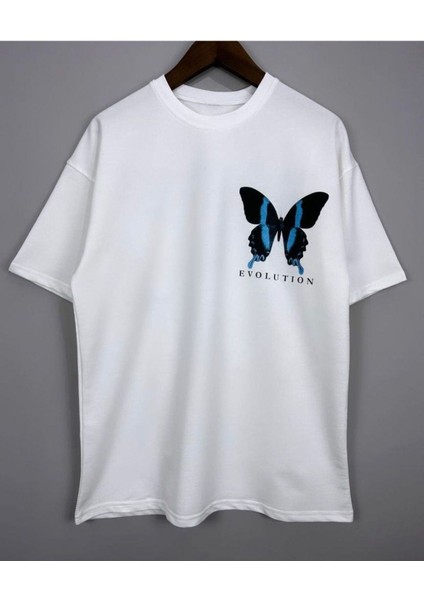 Blacksokak Erkek Beyaz Evolutuıon Baskılı Oversize Tshirt