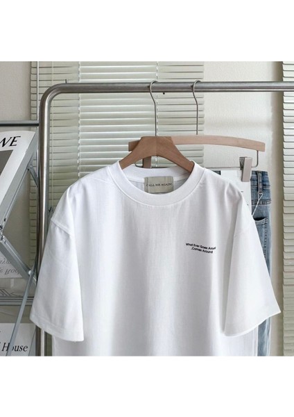 Blacksokak Erkek Beyaz Enjoy Every Moment Baskılı Oversize Bisiklet Yaka Tshirt fiyatları