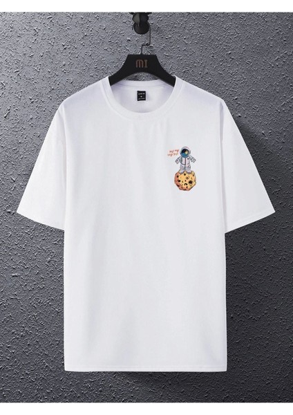 Blacksokak Unisex Beyaz The Galaxy Gezegen Baskılı Oversize Bisiklet Yaka Tshirt fiyatları