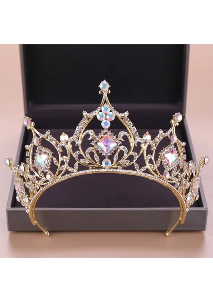 Altın Rengi Düğün Tacı Gelin Başlığı Altın Gümüş Renk Rhinestone Kristal Diadem Kraliçe Taç Prenses Tiaras Düğün Saç Takı (Yurt Dışından)