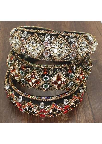 Altın Işıltılı Lüks El Yapımı Barok Tam Renkli Kristal Yastıklı Kafa Bantları Kadınlar Için Rhinestones Hairbands Düğün Saç Aksesuarları (Yurt Dışından) fiyatları