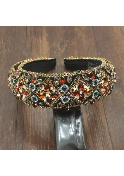 Altın Işıltılı Lüks El Yapımı Barok Tam Renkli Kristal Yastıklı Kafa Bantları Kadınlar Için Rhinestones Hairbands Düğün Saç Aksesuarları (Yurt Dışından) fırsatları
