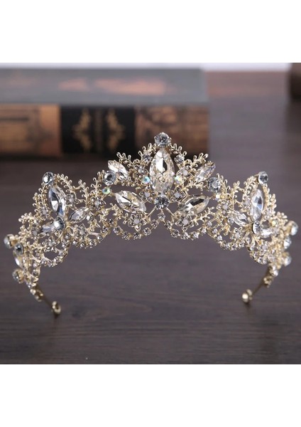 Mavi Düğün Tacı Gelin Başlığı Altın Gümüş Renk Rhinestone Kristal Diadem Kraliçe Taç Prenses Tiaras Düğün Saç Takı (Yurt Dışından)