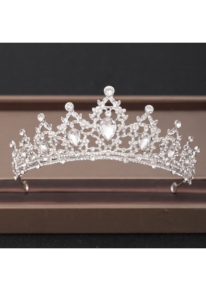 Mavi Beyaz Çinko Kaplama Düğün Taç Saç Takı Gelin Başlığı Kadın Barok Rhinestones Kristal Tiaras Gelin Parti Taçlar Düğün Saç Aksesuarları (Yurt Dışından) modelleri