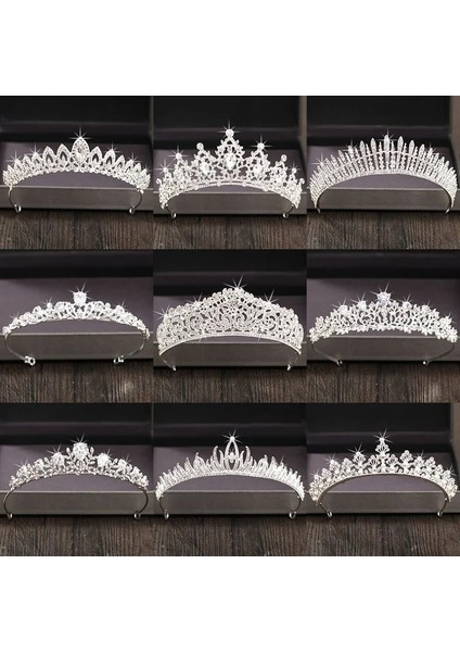 Mor Gümüş Renk Kristal Rhinestone Taç ve Tiara Düğün Saç Aksesuarları Gelin Tiaras Saç Taç Düğün Başlığı Kadın Diadem (Yurt Dışından)