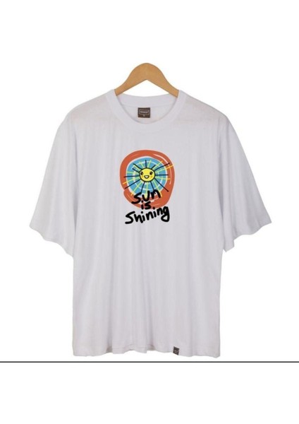 Blacksokak Erkek Beyaz Sun Is Shining Oversize Bisiklet Yaka Tshirt