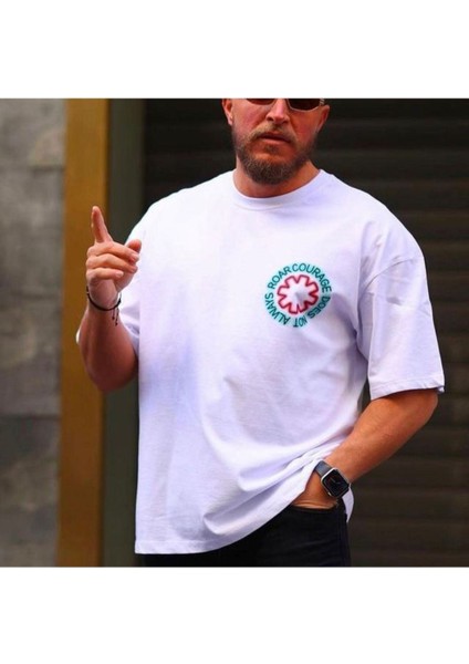 Blacksokak Erkek Beyaz Roar Courage Baskılı Oversize Bisiklet Yaka Tshirt fiyatları