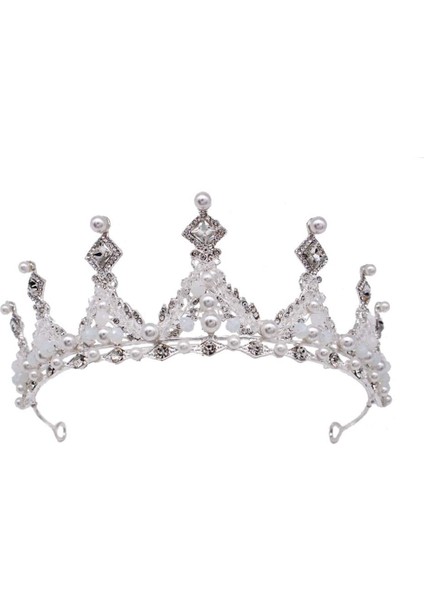 Gümüş Rengi Kristal Prenses Taç Taklidi Tiara Kızlar Için Doğum Günü Düğün Modeli Podyum Kraliçe Taç Inci Kelebek Dekor Saç Takı (Yurt Dışından)