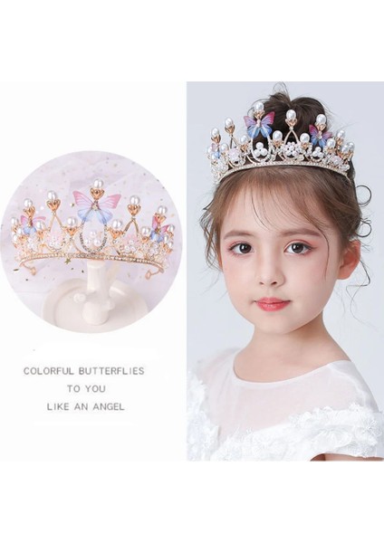 Gümüş Rengi Kristal Prenses Taç Taklidi Tiara Kızlar Için Doğum Günü Düğün Modeli Podyum Kraliçe Taç Inci Kelebek Dekor Saç Takı (Yurt Dışından) indirimleri