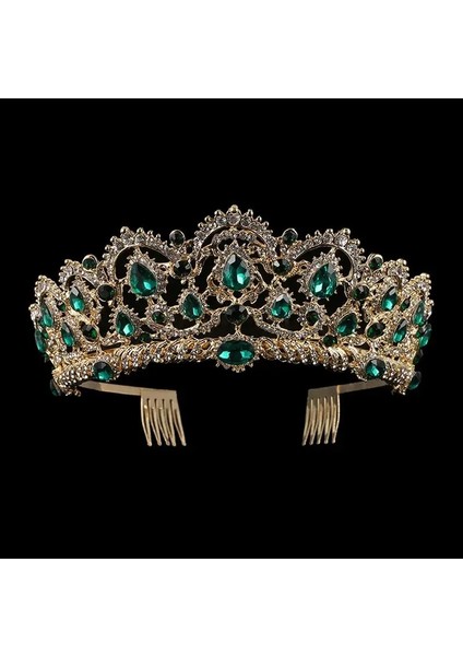 Altın Yeşili Kmvexo Avrupa Damla Yeşil Kırmızı Kristal Tiaras Vintage Altın Rhinestone Pageant Taçlar ile Tarak Barok Düğün Saç Aksesuarları (Yurt Dışından)
