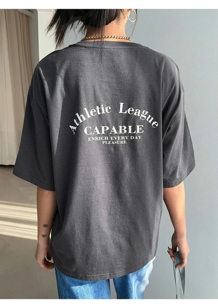 Blacksokak Kadın Füme Capable Baskılı Bisiket Yaka Tshirt