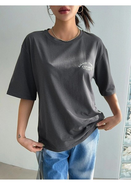 Blacksokak Kadın Füme Capable Baskılı Bisiket Yaka Tshirt