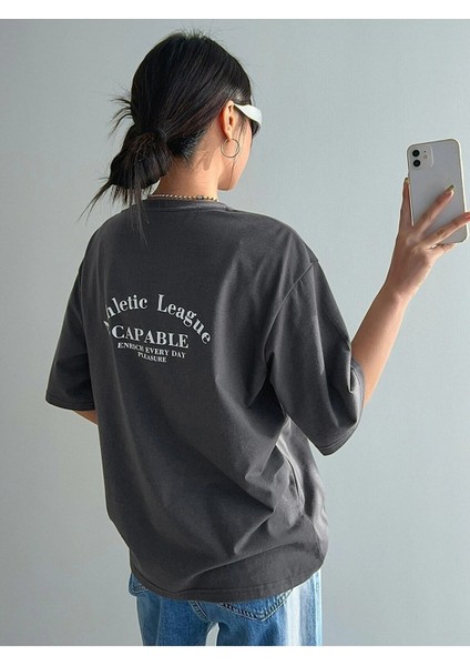 Blacksokak Kadın Füme Capable Baskılı Bisiket Yaka Tshirt