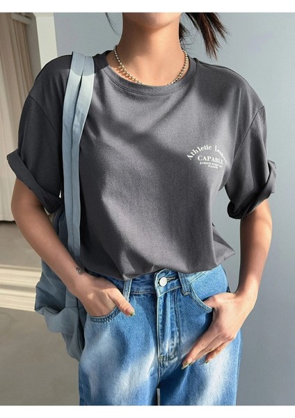Blacksokak Kadın Füme Capable Baskılı Bisiket Yaka Tshirt