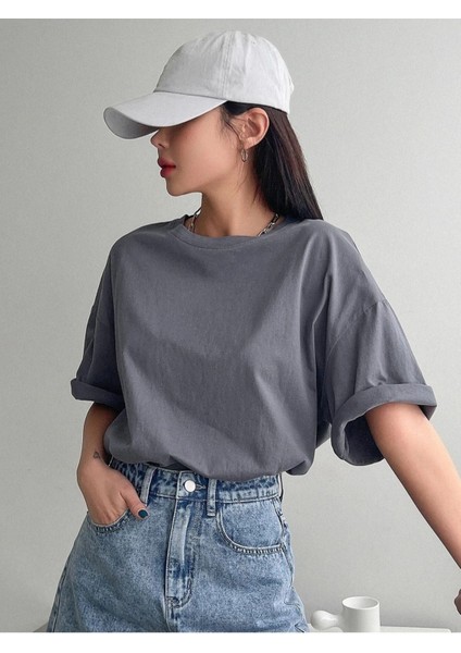 Blacksokak Kadın Füme Advance Baskılı Oversize Bisiklet Yaka Tişört fiyatları