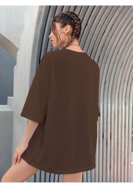 Blacksokak Kadın Kahverengi Los Angeles Oversize Bisiklet Yaka Tshirt fiyatları