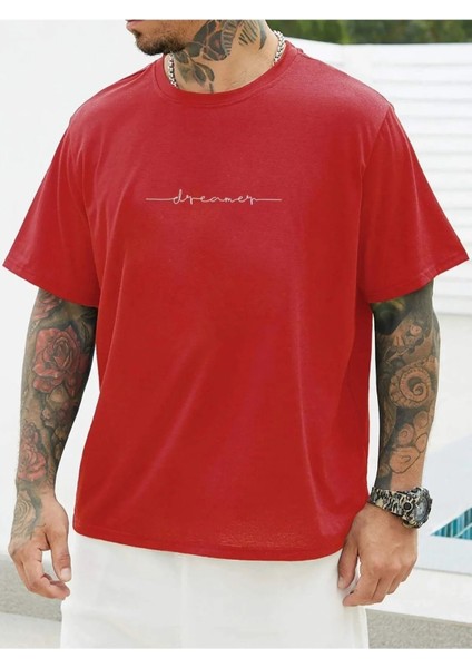 Blacksokak Erkek Kırmızı Dreamer Baskılı Oversize Bisiklet Yaka Tshirt fiyatları