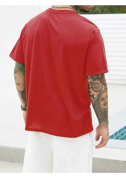 Blacksokak Erkek Kırmızı Dreamer Baskılı Oversize Bisiklet Yaka Tshirt modelleri