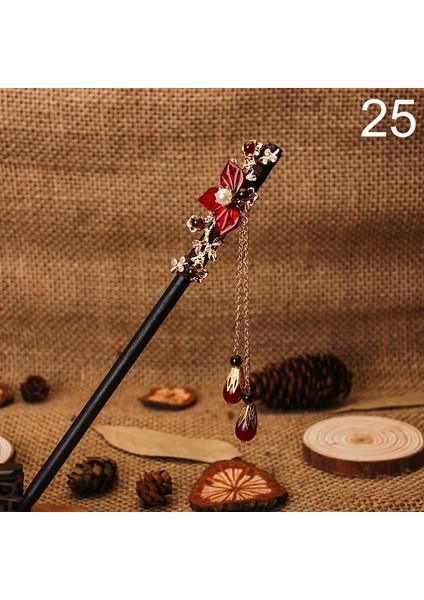 No.25 Boyutu Yeni El Yapımı Lüks Çiçek Tokalar Saç Sopa Kadınlar Için Vintage Ahşap Çin Saç Sopa Saç Süsler Kafa Takı (Yurt Dışından)