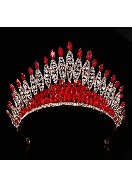 Kırmızı Düğün Taç Altın Gümüş Renk Rhinestone Kristal Diadem Kraliçe Taç Prenses Tiaras Gelin Saç Takı Parti Saç Aksesuarları (Yurt Dışından)